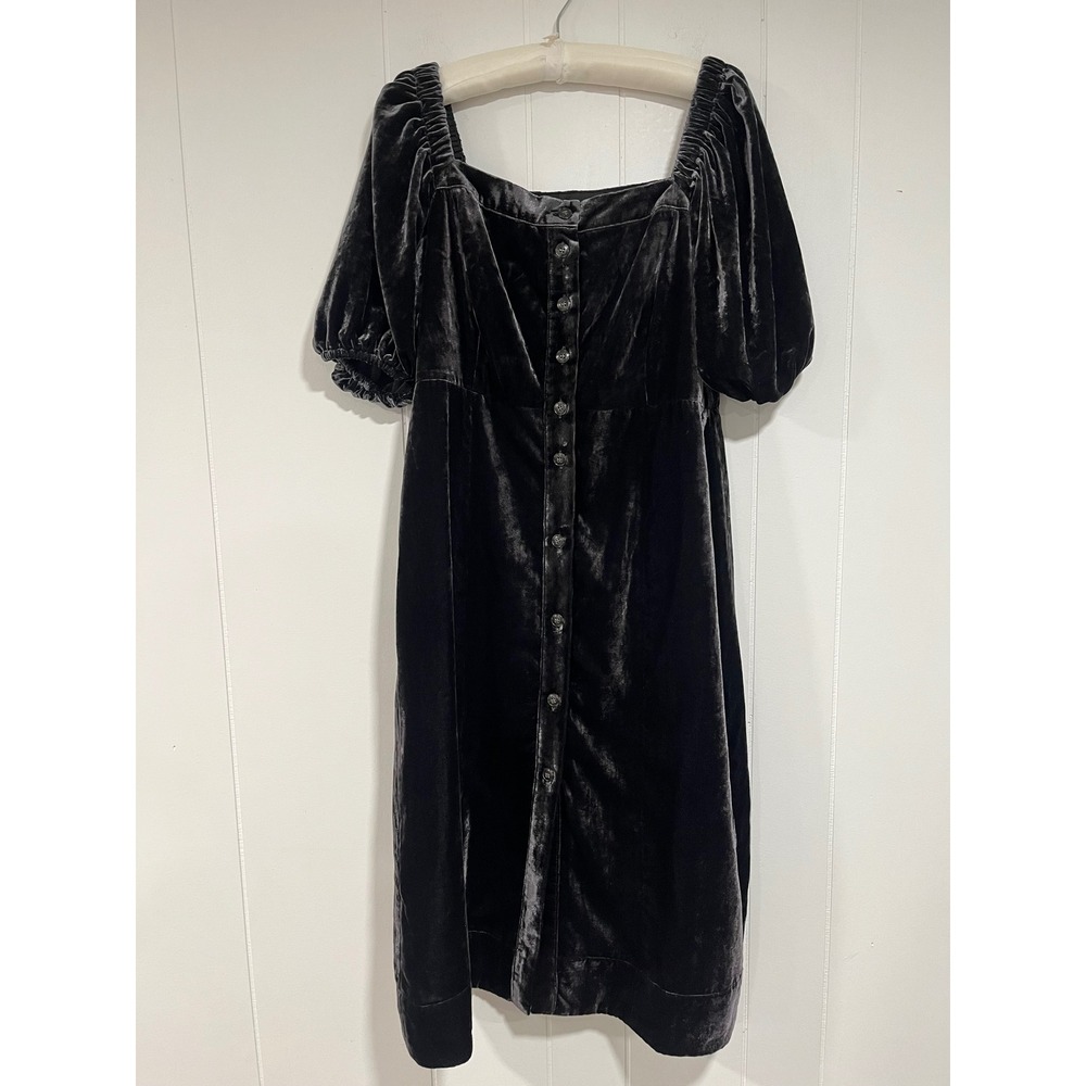 J.Crew Black Velvet Puff Sleeve Button Front Midi Dress BD492 Womens 6